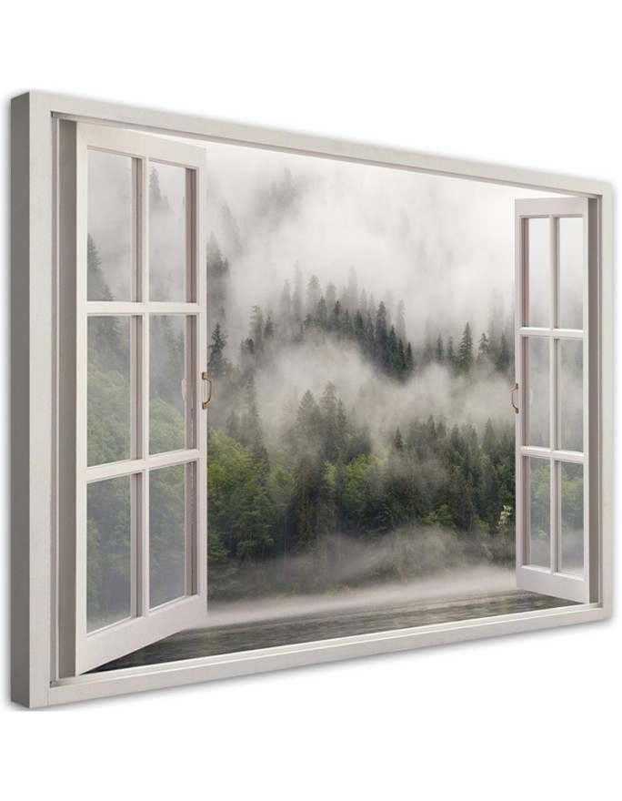 Canvas prints for living room - Window forest in mist lake | FEEBY