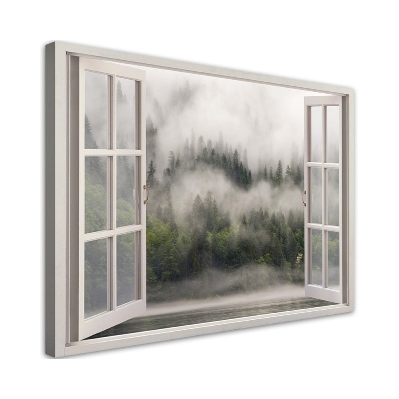 Canvas prints for living room - Window forest in mist lake | FEEBY
