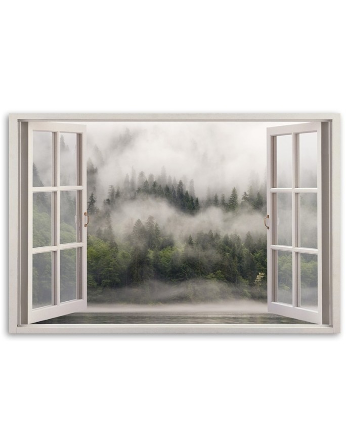 Canvas prints for living room - Window forest in mist lake | FEEBY