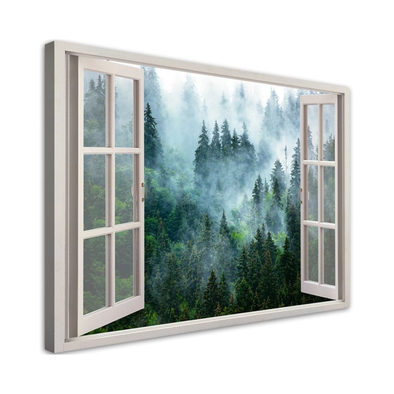 Canvas prints for living room - Window green forest in the fog nature | FEEBY