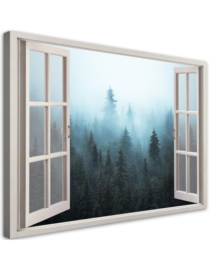 Canvas prints for bedroom - Window view Forest in the mist Nature | FEEBY