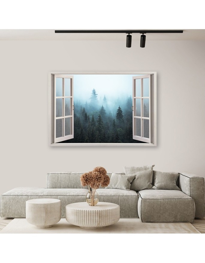 Canvas prints for bedroom - Window view Forest in the mist Nature | FEEBY