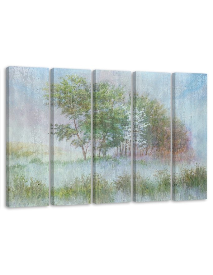 Bedroom painting - Trees on a misty meadow landscape | FEEBY