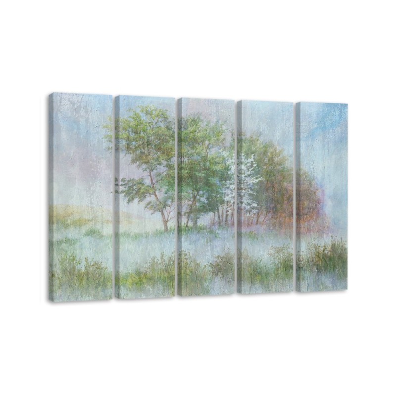 Bedroom painting - Trees on a misty meadow landscape | FEEBY