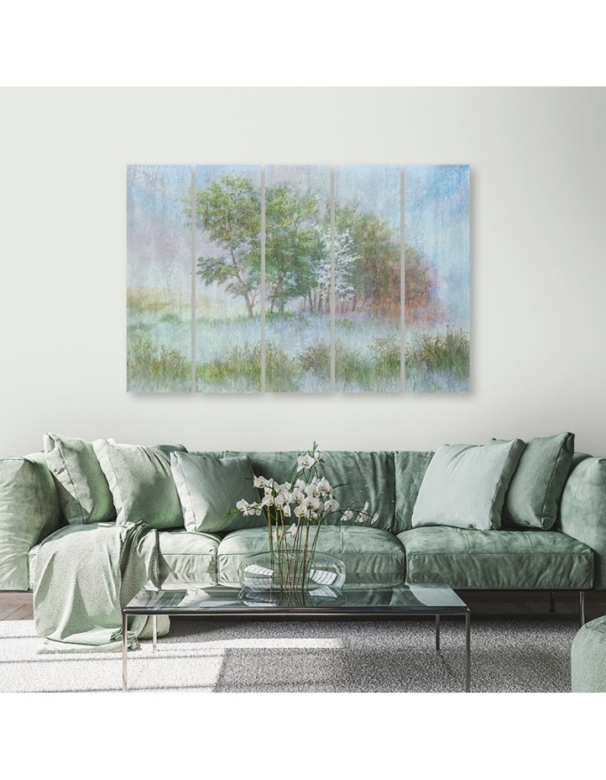 Bedroom painting - Trees on a misty meadow landscape | FEEBY