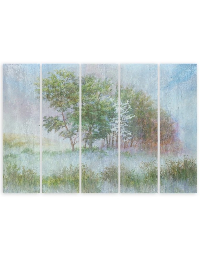 Bedroom painting - Trees on a misty meadow landscape | FEEBY