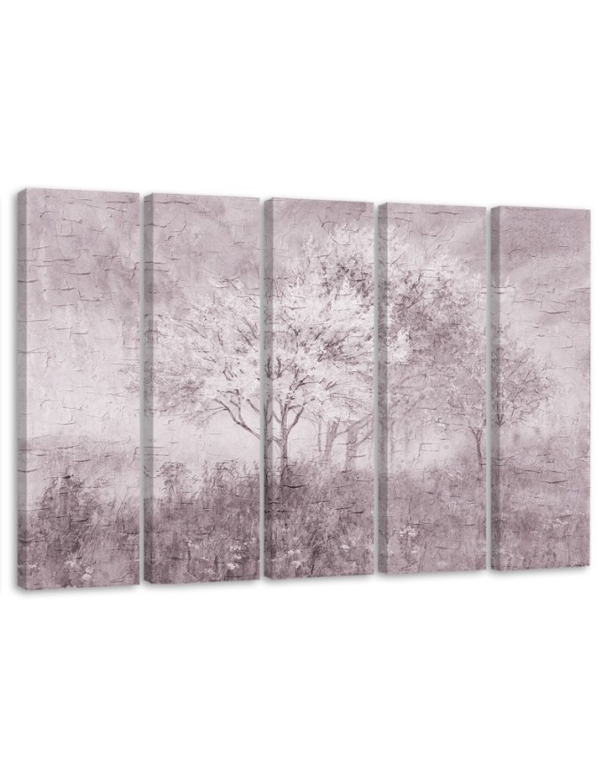 Pentaptic canvas print - Blossoming tree in a meadow landscape | FEEBY