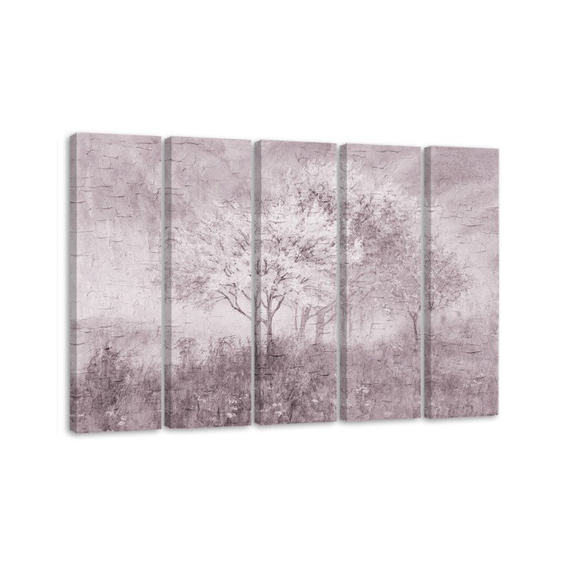 Pentaptic canvas print - Blossoming tree in a meadow landscape | FEEBY