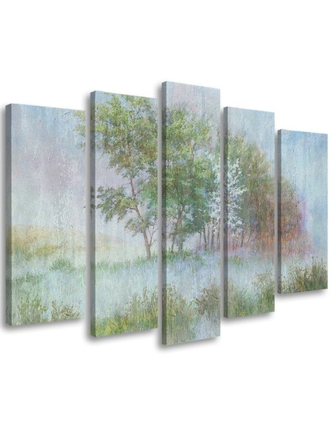 Modern painting for living room - Trees on a misty meadow | FEEBY