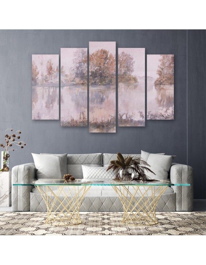 Living room Canvas painting - Lake view watercolour | FEEBY