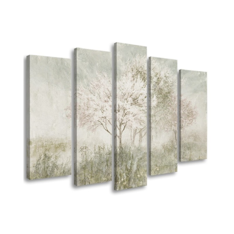 5 Piece Flowering tree in a meadow beige - Canvas painting | FEEBY