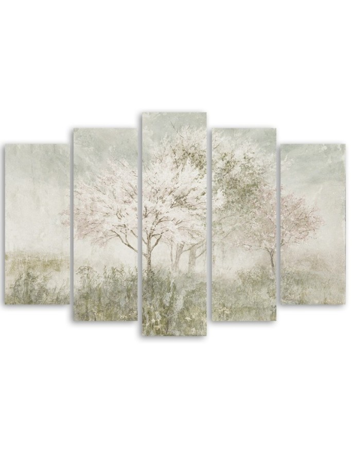 5 Piece Flowering tree in a meadow beige - Canvas painting | FEEBY