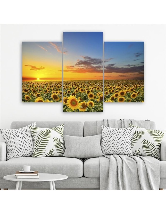 3 piece Bedroom painting - Meadow of sunflowers at sunset | FEEBY