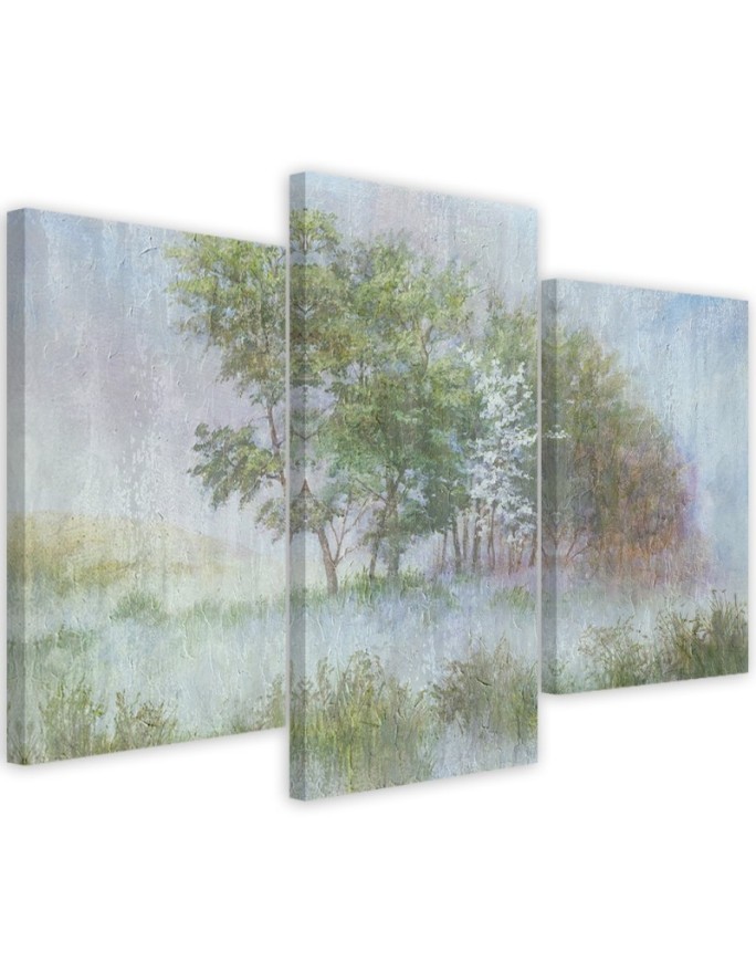 Canvas painting - Trees on a misty meadow landscape | FEEBY
