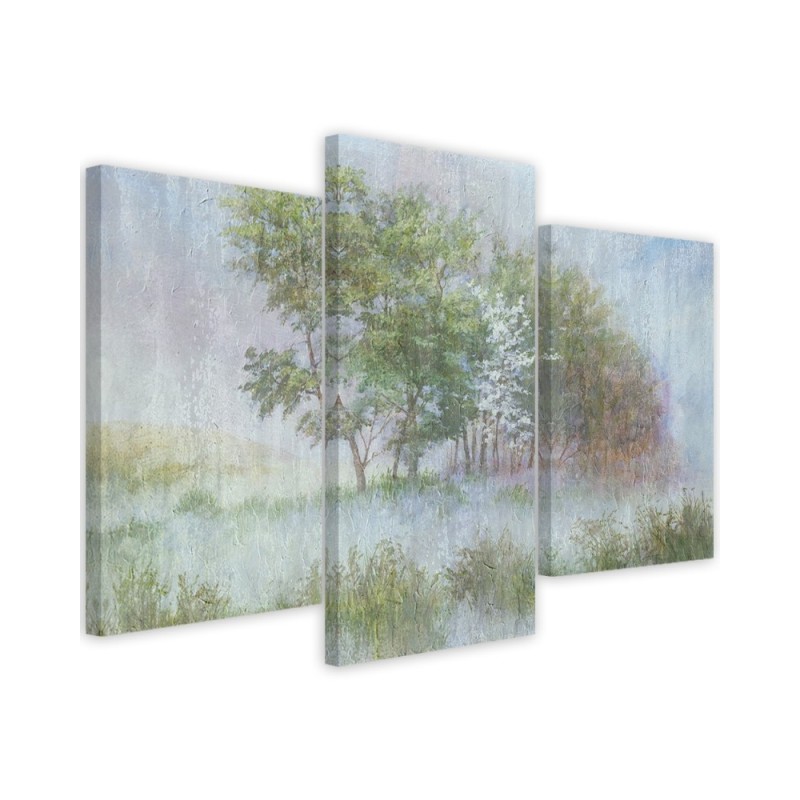Canvas painting - Trees on a misty meadow landscape | FEEBY