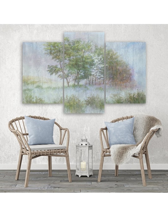 Canvas painting - Trees on a misty meadow landscape | FEEBY