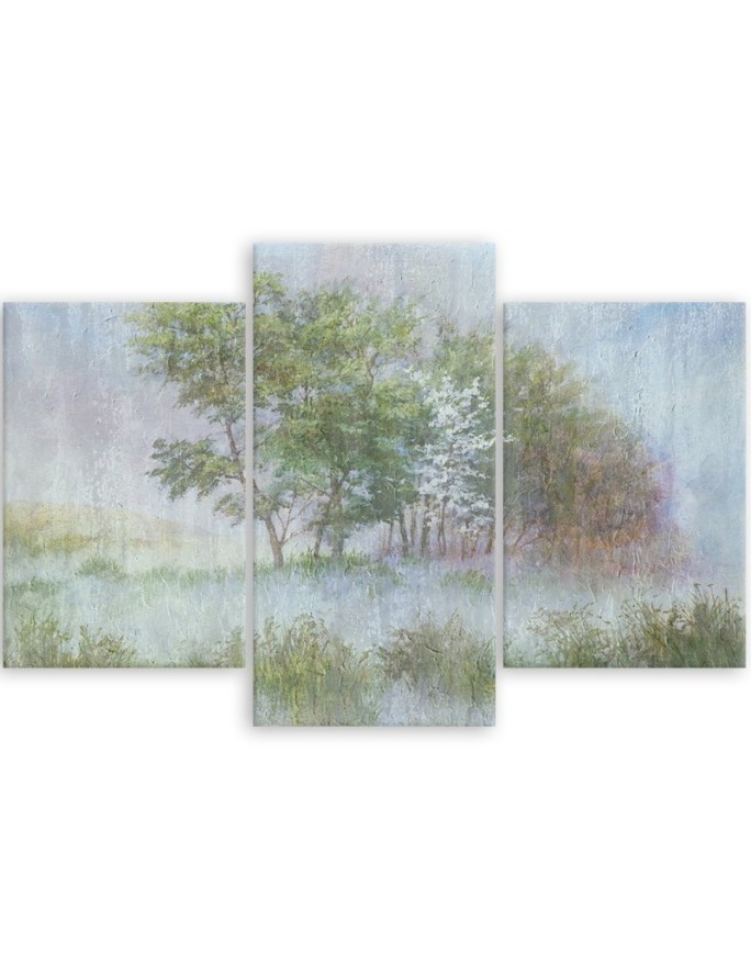 Canvas painting - Trees on a misty meadow landscape | FEEBY