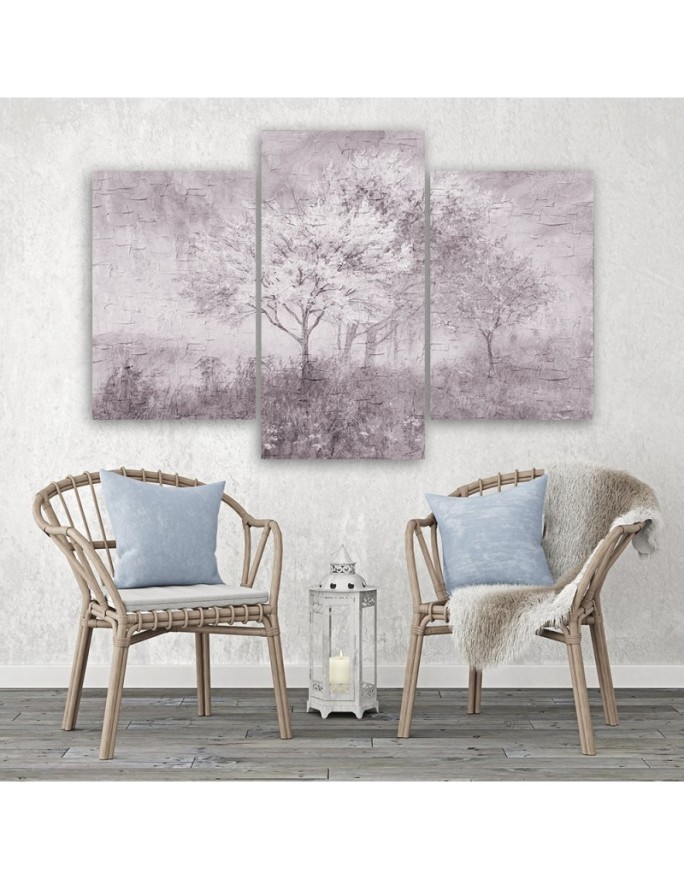 Canvas print for living room - Tree in a meadow in shades of purple | FEEBY
