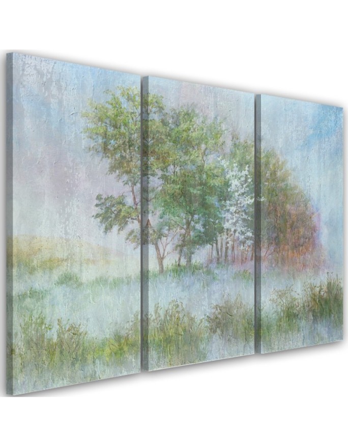 Canvas print for living room - Trees on a misty meadow watercolour | FEEBY
