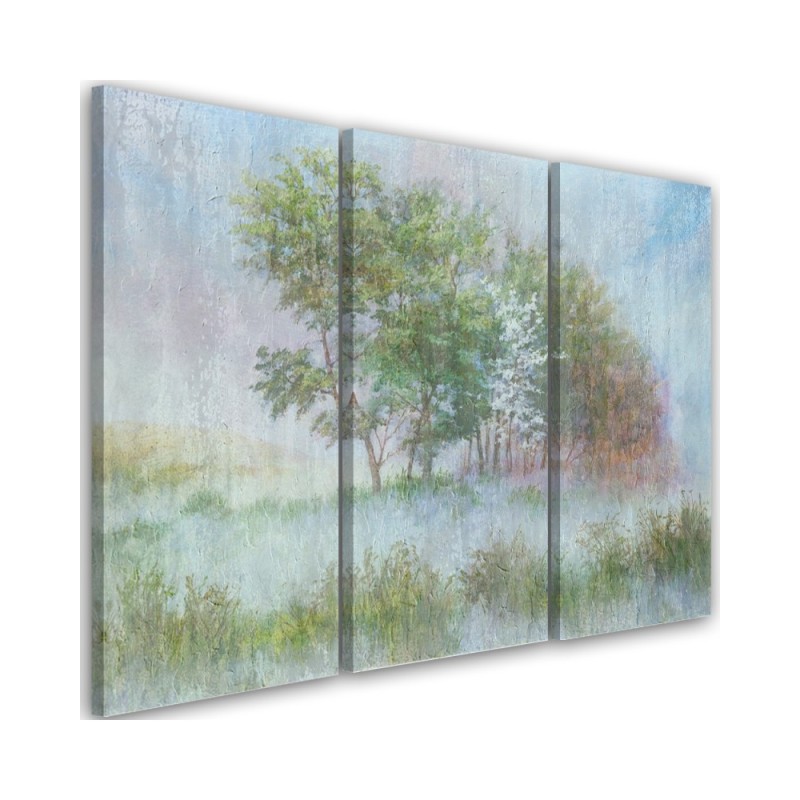 Canvas print for living room - Trees on a misty meadow watercolour | FEEBY