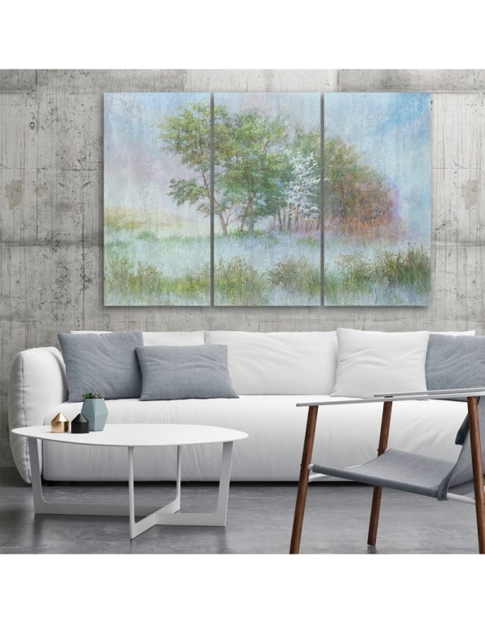 Canvas print for living room - Trees on a misty meadow watercolour | FEEBY