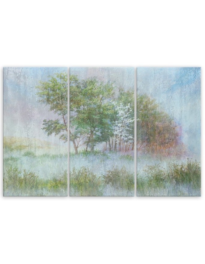 Canvas print for living room - Trees on a misty meadow watercolour | FEEBY