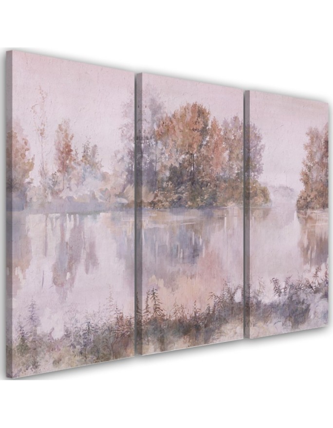 Canvas print for living room pentaptic - Lake view watercolour | FEEBY