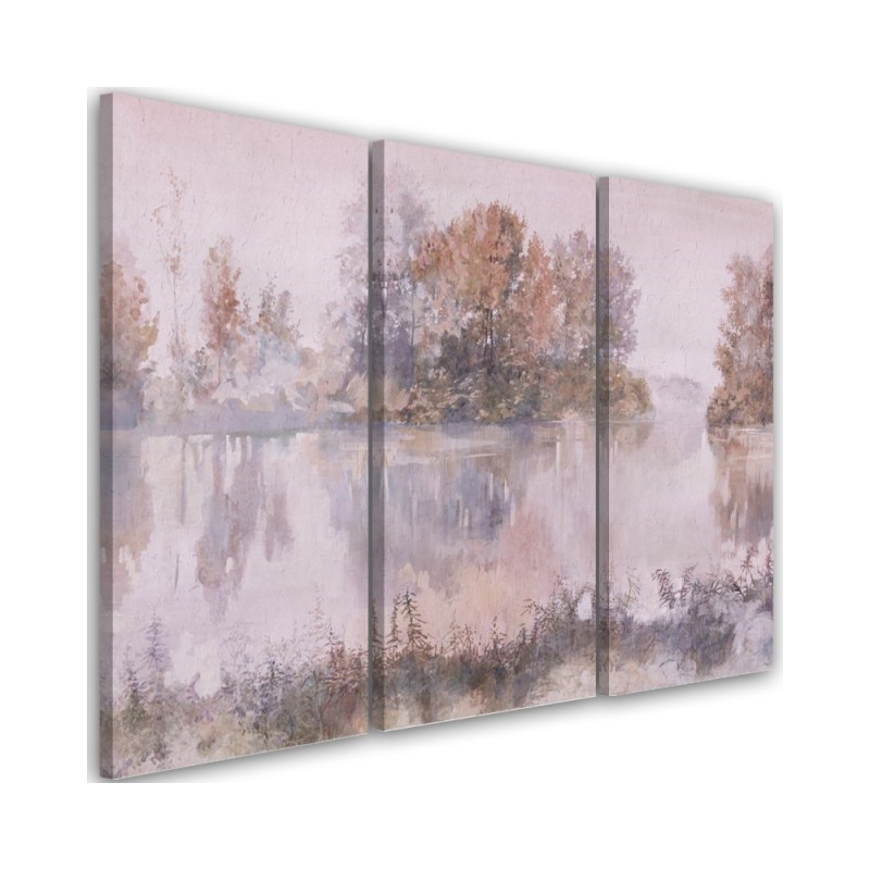 Canvas print for living room pentaptic - Lake view watercolour | FEEBY