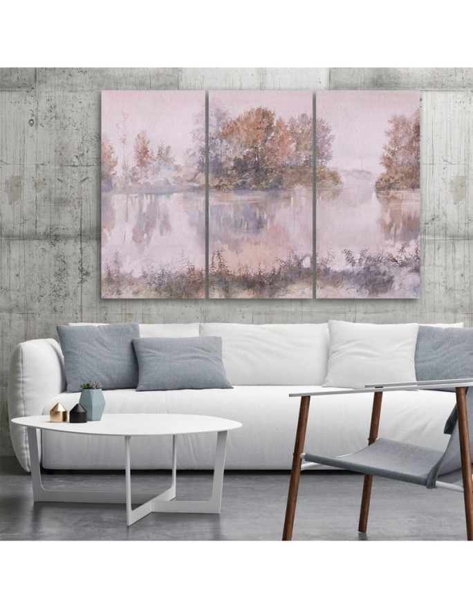 Canvas print for living room pentaptic - Lake view watercolour | FEEBY