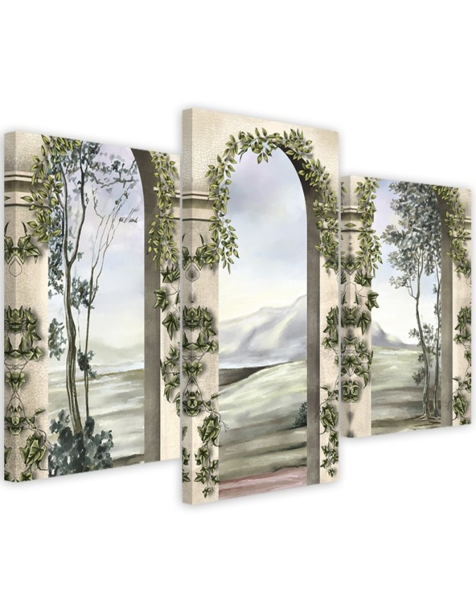 Modern pentaptic painting - Columns and arches with ivy | FEEBY