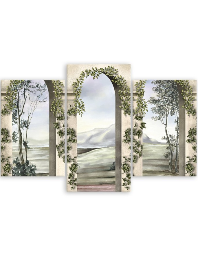 Modern pentaptic painting - Columns and arches with ivy | FEEBY