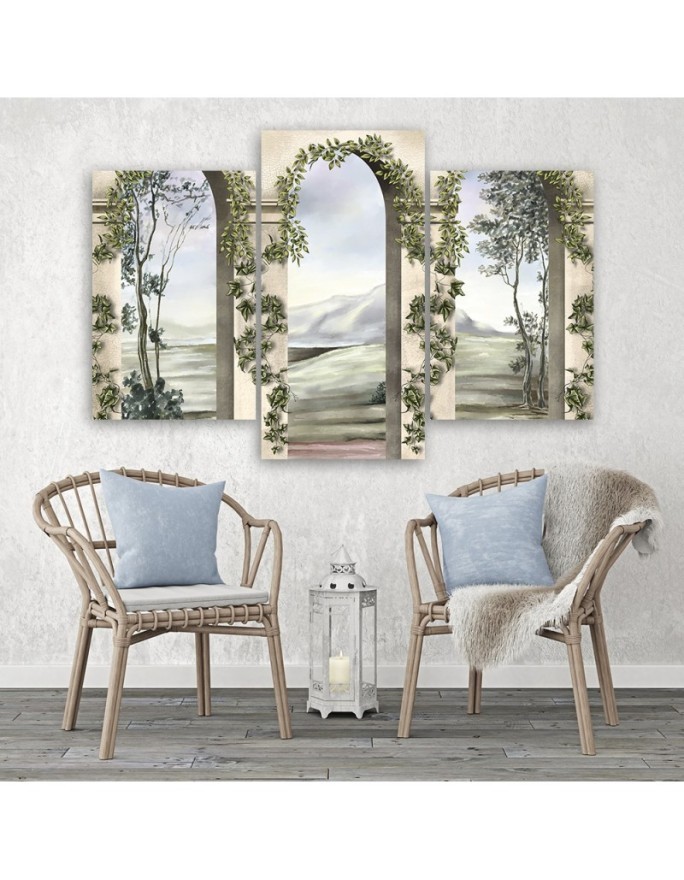 Modern pentaptic painting - Columns and arches with ivy | FEEBY