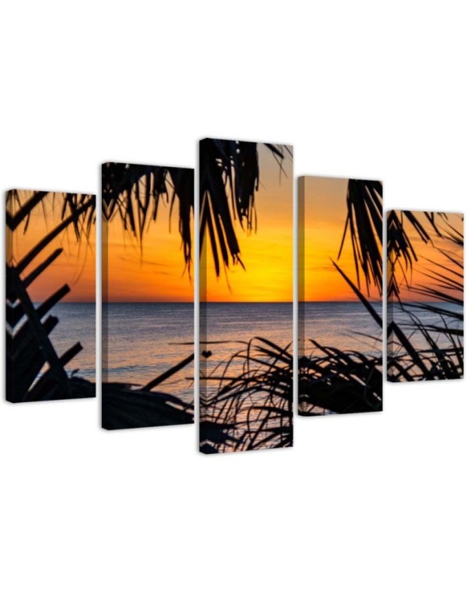 Canvas print Sea Palm Sunset