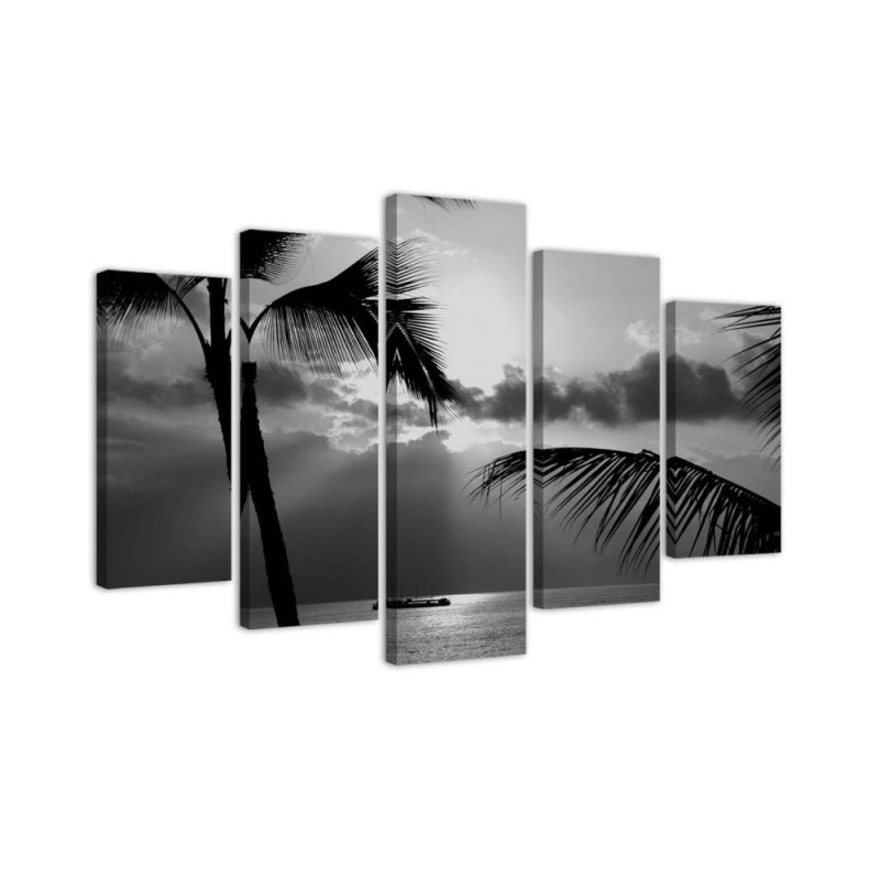 Sea of palm trees black and white view - Modern canvas painting | FEEBY