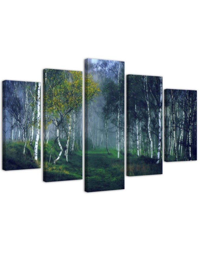Birches in the mist - Canvas painting 5 parts | FEEBY