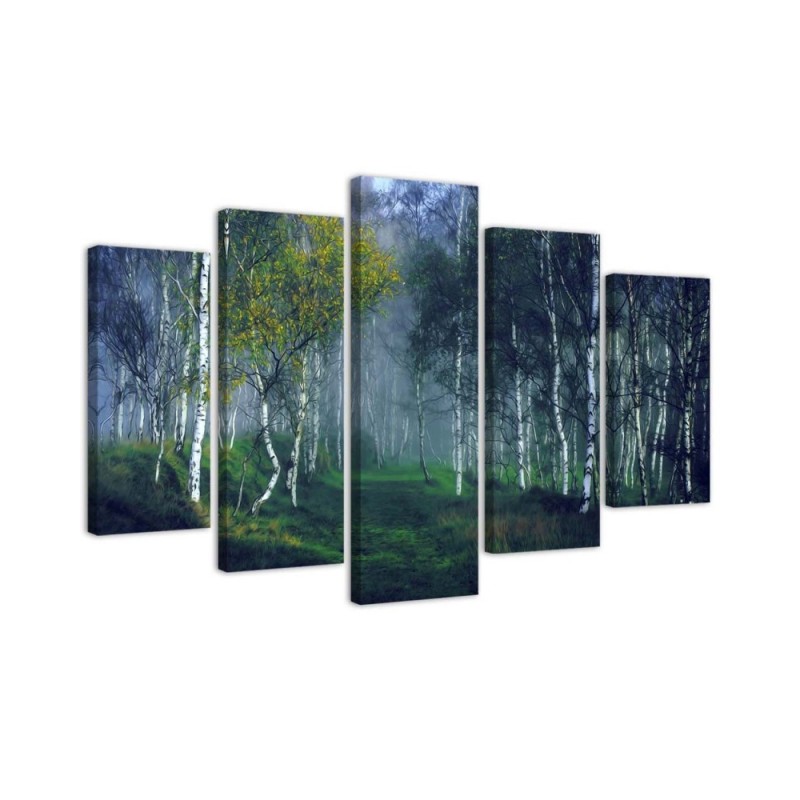 Birches in the mist - Canvas painting 5 parts | FEEBY