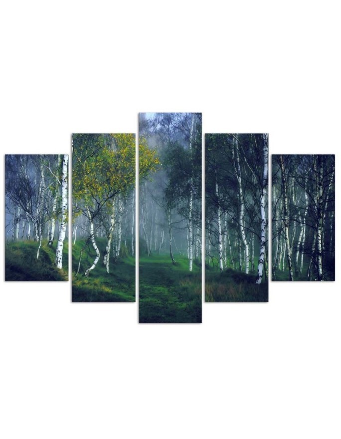 Birches in the mist - Canvas painting 5 parts | FEEBY