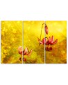 Tulips flowers on a yellow background - Multipart picture on Canvas | FEEBY