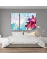 3 Piece Pink flowers on blue background - Canvas print | FEEBY
