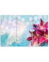 3 Piece Pink flowers on blue background - Canvas print | FEEBY