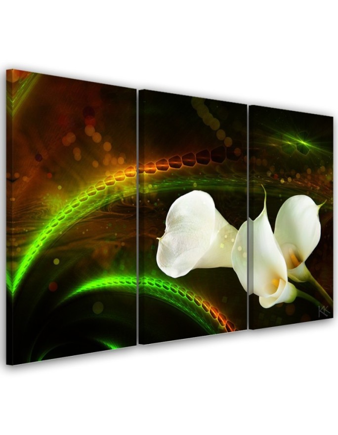 Calla lily white flowers - Living room triptych painting | FEEBY