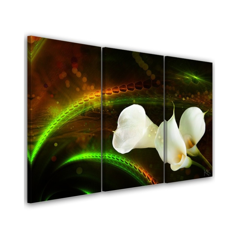Calla lily white flowers - Living room triptych painting | FEEBY