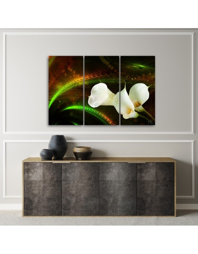 Calla lily white flowers - Living room triptych painting | FEEBY