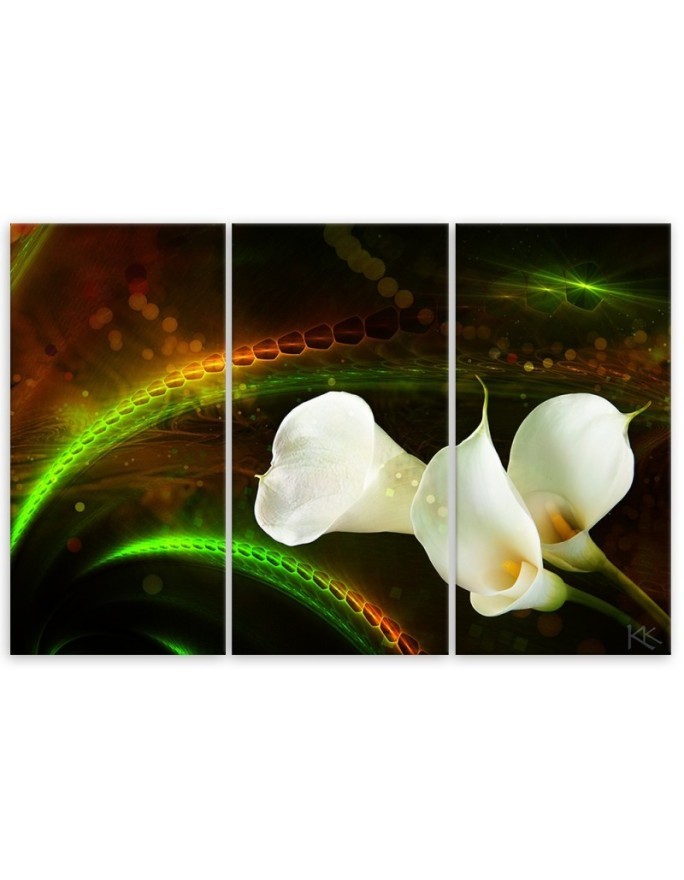 Calla lily white flowers - Living room triptych painting | FEEBY