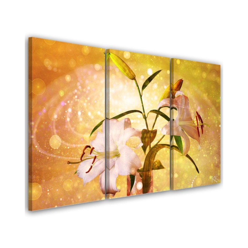 Lily on yellow background - 3-piece Canvas painting for living room | FEEBY