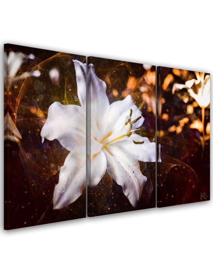Canvas painting - White lily on brown background | FEEBY
