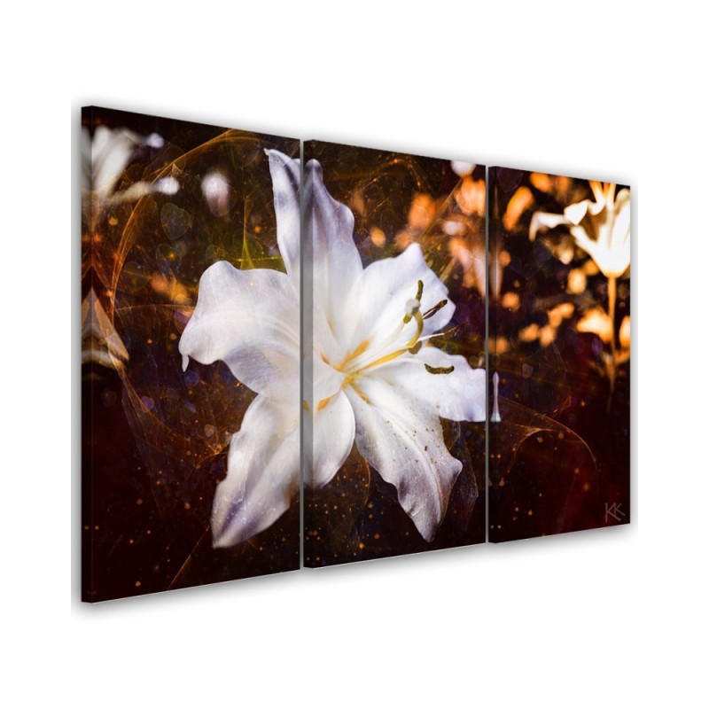 Canvas painting - White lily on brown background | FEEBY