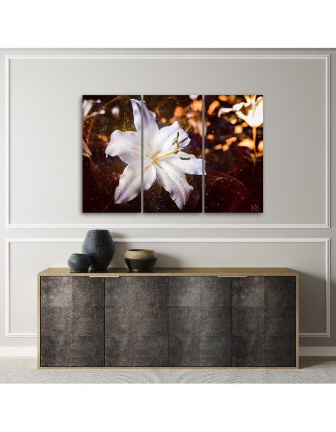 Canvas painting - White lily on brown background | FEEBY