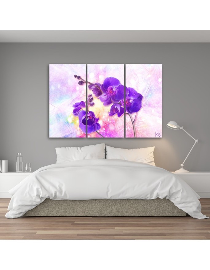 Canvas print for living room 3-part - Purple orchid flower | FEEBY