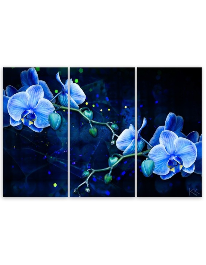 Modern Canvas painting for living room - Blue orchid flower | FEEBY
